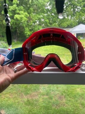 Red Protective VR/AR Goggles with Blue Elastic Strap